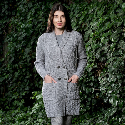 Ladies Double Breasted Shawl Collar Coat Grey