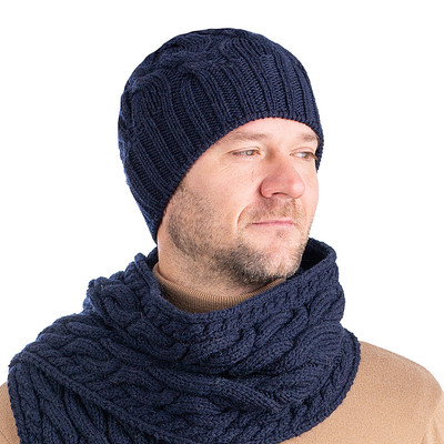 Cable Knit Wool Hat Navy MM258 DublinGiftCompany.com