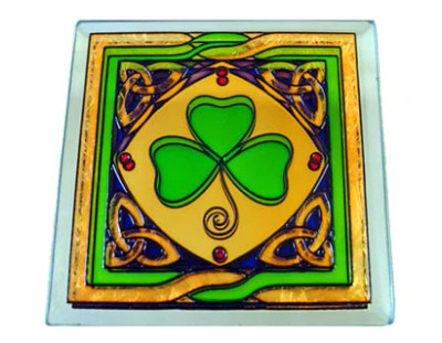 Shamrock Stained Mirror Coaster Dublin Gift Company