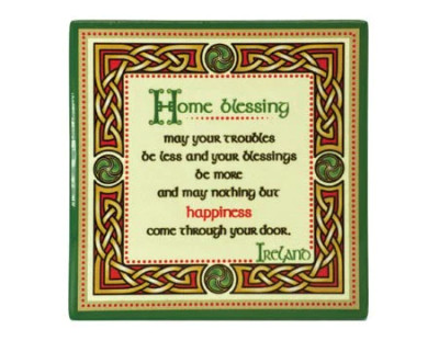 Irish Home Blessing Square Ceramic Coaster