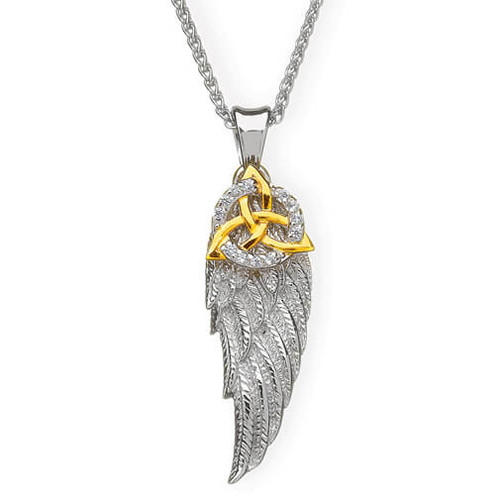 Golden Trinity Knot Angel Wing Pendant