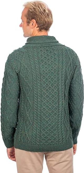 Merino Wool Shawl Neck Aran Sweater SA209-403 Dublin Gift Company