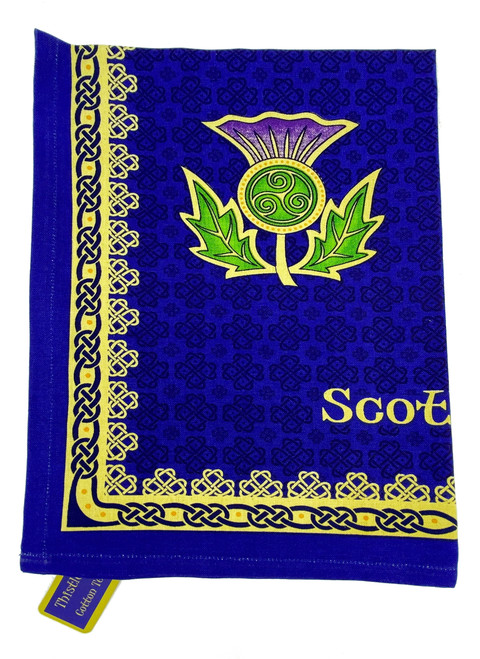 Cotton Thistle Tea Towel Scottish Blue Print Scotland Symbol