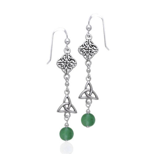 Trinity Celtic Style Dangle Earrings - Emerald Glass