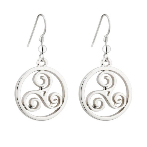 Rhodium Plated Celtic Spiral Drop Earrings