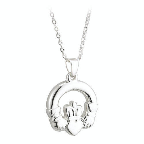 Claddagh Pendant in Rhodium Plating