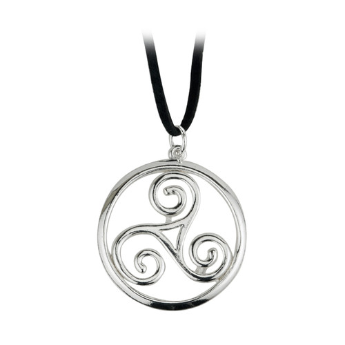 Rhodium Triscele Pendant on Black Cord