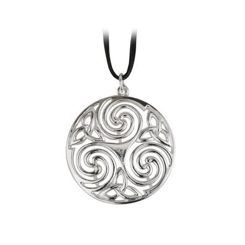 Rhodium Celtic Pendant with Trinity Knots and Spirals