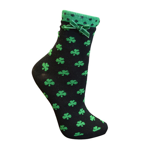 Green/Black Shamrock Ankle Socks DublinGiftCompany.com
