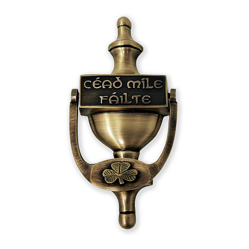 Durable Irish Cead Mile Failte Door Knocker- Antique Brass EDK103-AB DGC