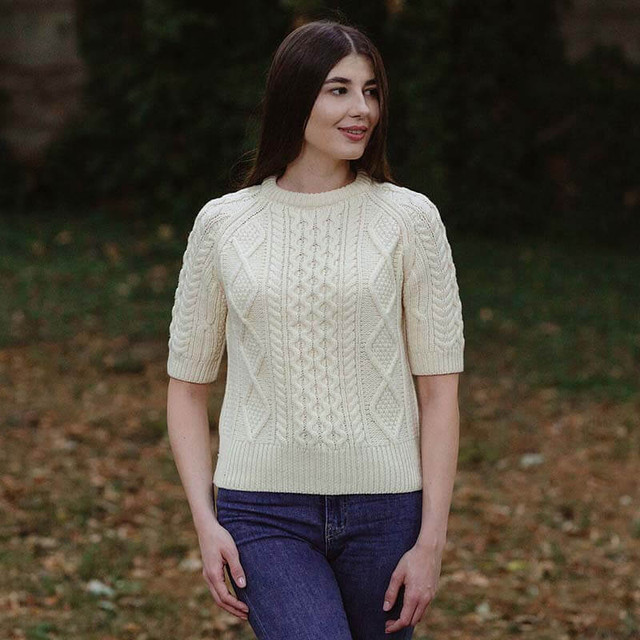 Short Sleeve Cable Sweater
