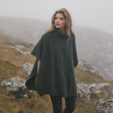 SAOL COWL NECK BUTTON PONCHO - Army Green - Irish Crossroads