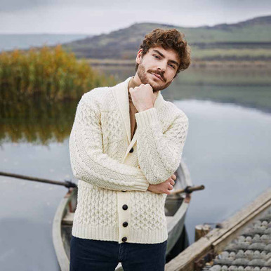 Mens Shawl-Collar Cardigan- Navy – Best of Ireland Gifts