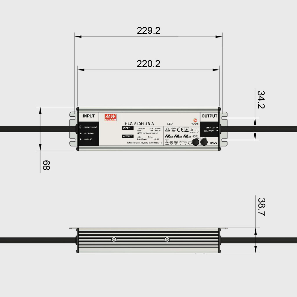 Mean Well HLG-240H-48B LED Power Supply – 48V 5A 240W, IP67/IP65 Waterproof, Active PFC, 94% Efficiency, 7-Year Warranty