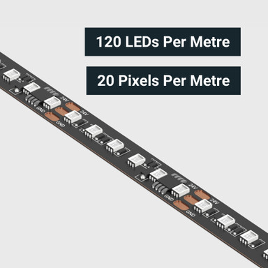 Tagra | Pixel LED Strip Light | 120 LEDs p/m | 20 pixels p/m | 24V | IP20 | 14.8W/m | RGB | 5M Reel - TD24-RGB-120-V2-StripLight-CLOSE.jpg
