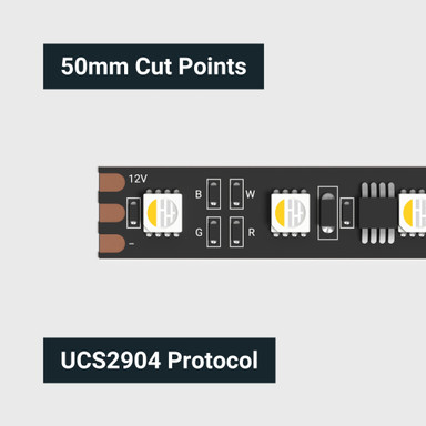Tagra | Pixel LED Strip Light | 60 LEDs p/m | 20 pixels p/m | 12V | IP20 | 19.2Wp/m | RGB+6000K | 5M Reel - TD12-RGBW-60-StripLight-CUT.jpg