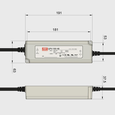 Mean Well | LPV | 12V | 120W | Constant Voltage | Non-Dimmable LED Driver | IP67 - LPV-150_Dims__03431__28824__45421.jpg