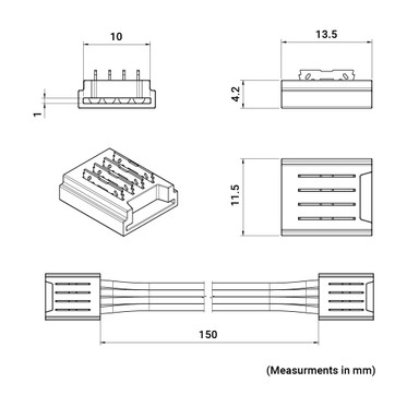 Tagra | LED Strip Solderless Connector | RGB | 10mm | Corner | IP20 | Pack of 2 - CONSOL-RGB-10MM-CC__Dims__87180__34001__68173.jpg