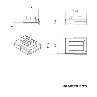 Tagra | LED Strip Solderless Connector | CCT | 10mm | Tape to Wire | IP20 | With Wire | Pack of 10 - CONSOL-CCT-10MM-TW__Dims__34947__69699__56017.png