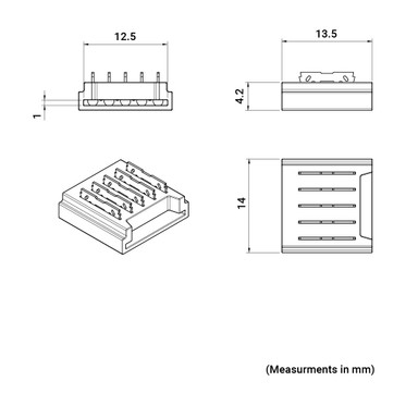 Tagra | LED Strip Solderless Connector | RGB+W | 12mm | Tape to Wire | IP20 | With Wire | Pack of 10 - CONSOL-RGBW-12MM-TW__Dims__58442__88226__43175.jpg
