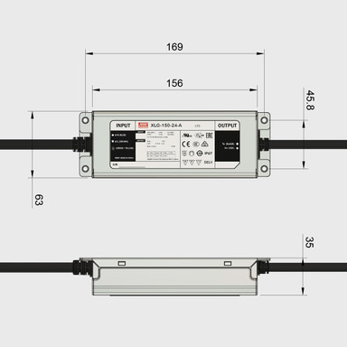 Mean Well | XLG | 12V | 150W | Constant Voltage | Non-Dimmable LED Driver | IP67 - XLG-150_Dims__23020__00798__15726.jpg
