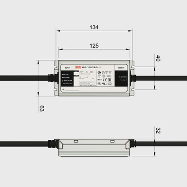 Mean Well | XLG | 24V | 96W | Constant Voltage | Non-Dimmable LED Driver | IP67 - XLG-100-24_Dims__33344.jpg