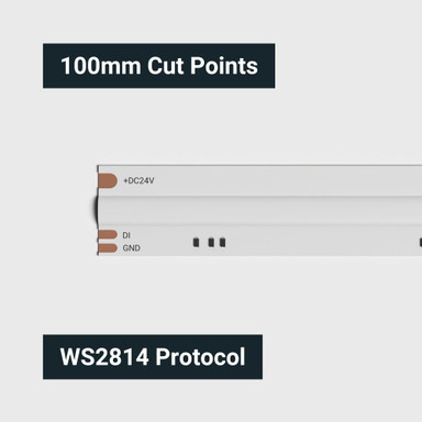 Tagra | Pixel COB LED Strip Light | 840 LEDs p/m | 10 Pixels p/m | 24V | IP20 | 16.0W/m | RGB+W | 5M Reel - TD24-RGBWCOB-StripLight-CUT.jpg