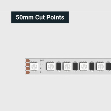 Tagra | Pro LED Strip Light | 120 LEDs p/m | 24V | IP20 | 11W/m | RGB | 5 & 50M Reels - TA24-RGB-120-StripLight-CUT.jpg