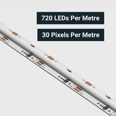 Tagra | Pixel COB LED Strip Light | 720 LEDs p/m | 30 pixels p/m | 24V | IP20 | 22.5W/m | RGB | 5 & 20M Reel - TD24-RGB-COB-StripLight-CLOSE.jpg