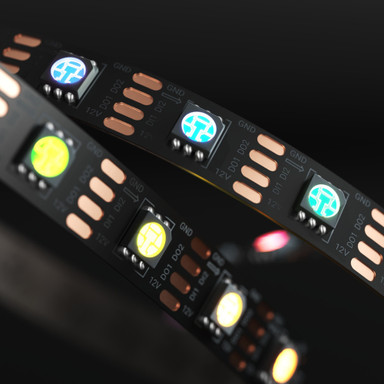Tagra | Pixel LED Strip Light | 60 LEDs p/m | 60 pixels p/m | 12V | IP20 | 12W/m | RGB | 5 & 20M Reel - TD12-RGB-60-StripLight-ON.jpg