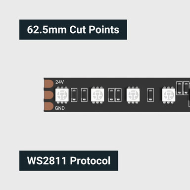 Tagra | Pixel LED Strip Light | 96 LEDs p/m | 16 pixels p/m | 24V | IP20 | 22W/m | RGB | 5 & 20M Reel - TD24-RGB-96-StripLight-CUT.jpg