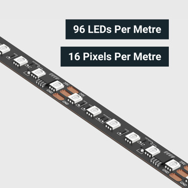 Tagra | Pixel LED Strip Light | 96 LEDs p/m | 16 pixels p/m | 24V | IP20 | 22W/m | RGB | 5 & 20M Reel - TD24-RGB-96-StripLight-CLOSE.jpg