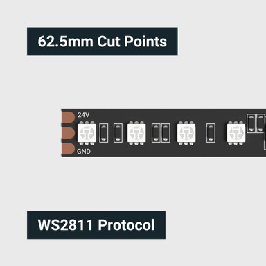 Tagra | Pixel LED Strip Light | 96 LEDs p/m | 16 pixels p/m | 24V | IP20 | 22W/m | RGB | 5 & 20M Reel - TD24-RGB-96-StripLight-CUT.jpg