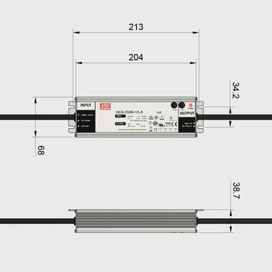 Mean Well | HLG | 12V | 150W | Constant Voltage | Non-Dimmable LED Driver | IP65 - HLG-150_Dims__49283__17758__38040.jpg