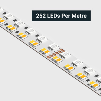 Tagra | Precision LED Strip Light | 252 LEDs p/m | 24V | IP20 | 49.5 | RGB+2700-6500K | 5M Reel - PP24-DR-RGBCCT-StripLight-CLOSE.jpg