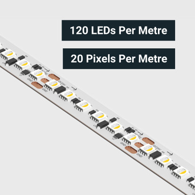 Tagra | Pixel LED Strip Light | 120 LEDs p/m | 20 pixels p/m | 24V | IP20 | 36W/m | RGB+W | 5M Reel - TD24-RGBW120-StripLight-CLOSE.jpg