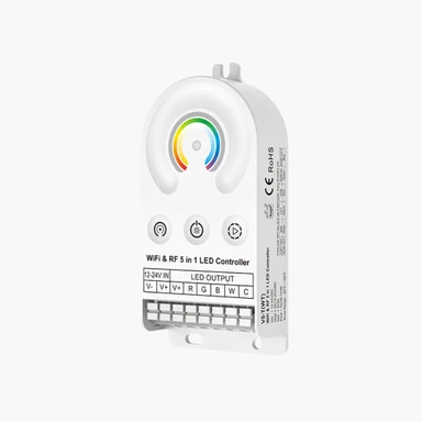 Tagra | RF 2.4GHz & Wi-Fi | 12-24V | 5-in-1 | LED Controller | Touch Wheel | 5 Channel | Single Colour - RGB+CCT | IP20 - PSCONN-TW5IN1_FRONT.jpg