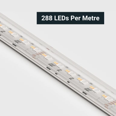 Tagra | Precision Pro LED Strip Light | 288 LEDs p/m | 24V | IP67 | 19.8W/m | RGB+2700-6500K | 5 & 30M Reels - PP24-RGBCCT-67-StripLight-CLOSE.jpg
