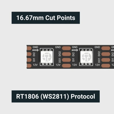 Tagra | Express Pixel LED Strip Light | 60 LEDs/m | 60 Pixels/m | 12V | IP20 | 9W/m | RGB | 5 & 20M Reel - ED12-RGB-60-StripLight-CUT.jpg