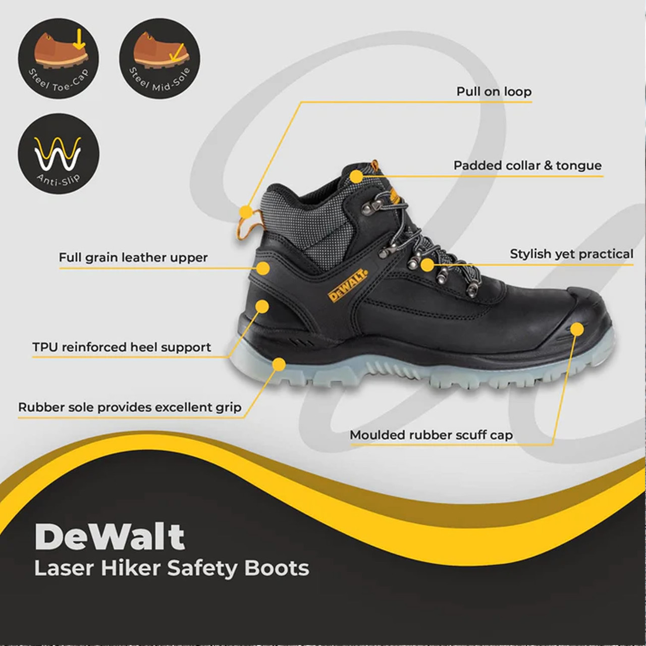 Dewalt Laser Safety Hiker Boots Black