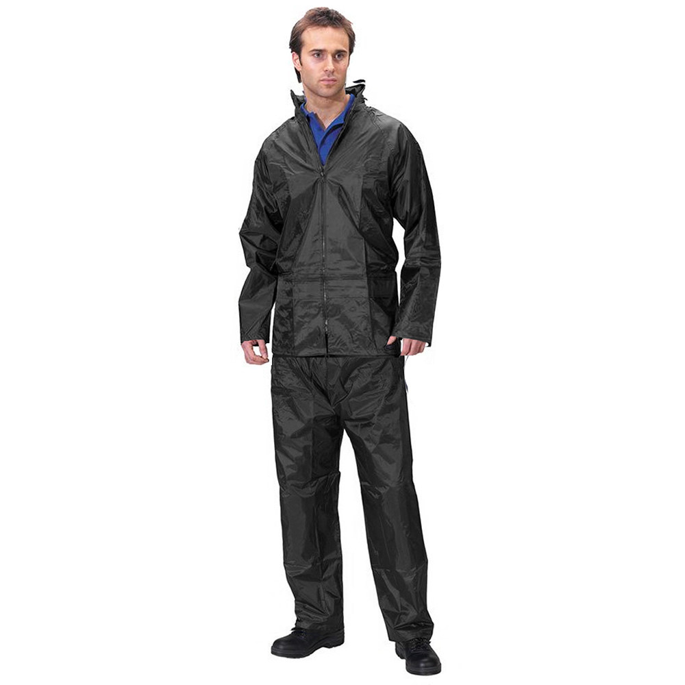 THREE WEATHER ブラック フルスーツ Adults Waterproof Jacket & Trouser Set Black (141083650563B)