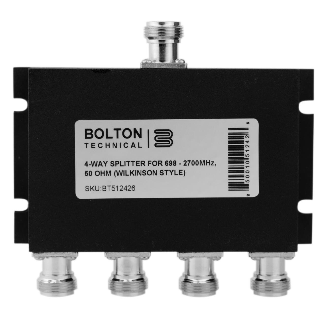 Bolton Tech Bolton Technical Low-PIM 4-Way Splitter 698-2700Mhz 50 Ohm Wilkinson Style