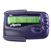 Apollo  202 Numeric Pager. 40 Alphanumeric Canned messages
Time and Date
Alarm Clock
Selective erase
Musical Alerts
Silent Vibe
Time & Date Stamping
10 Melody Alerts
Message Lock
Pager Slides out from Clip Holster (Included) 
Available in Black or Clear