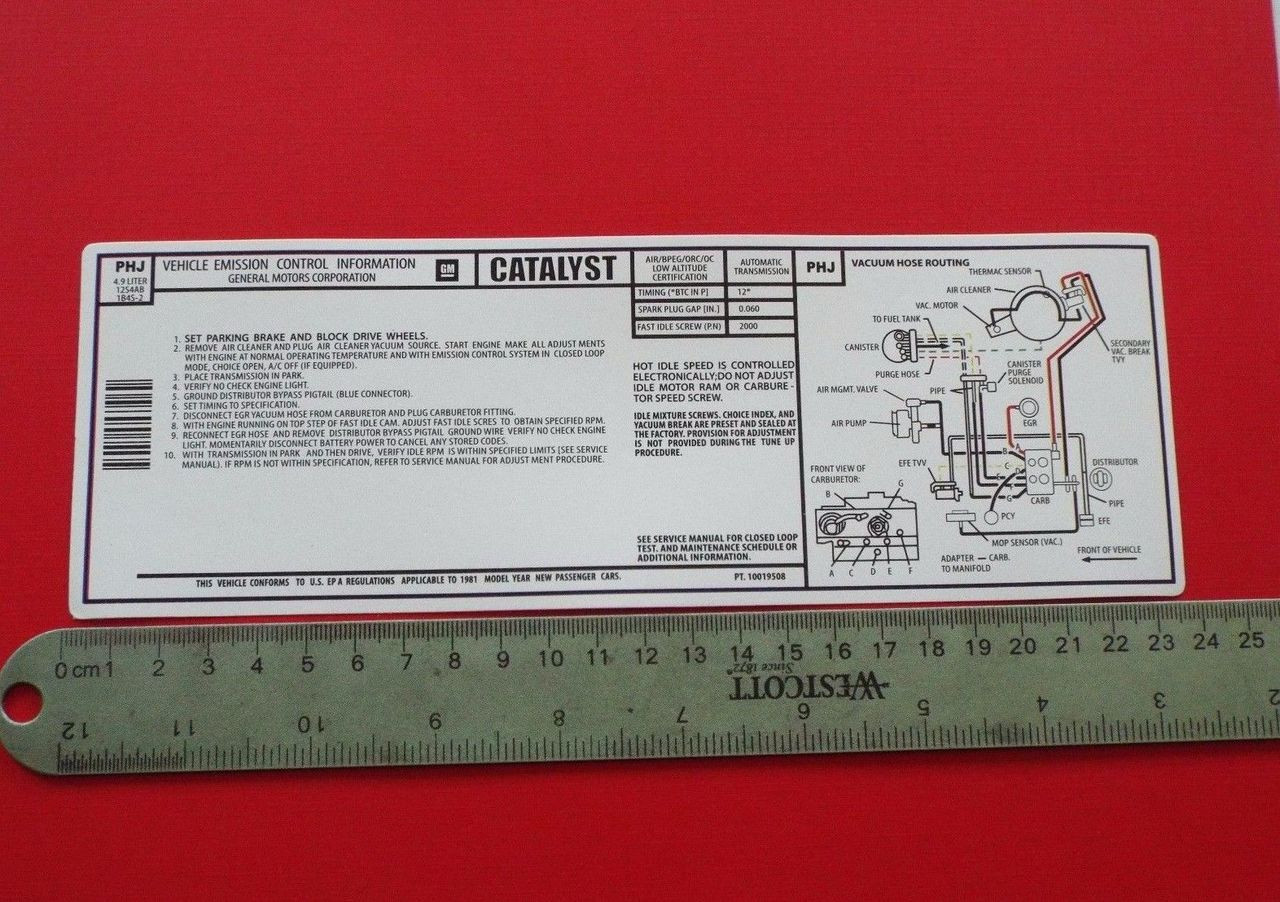 1981 Pontiac Trans Am Emissions Decal-Label. With Non-turbo 301- TA 4.9 Motor

1981 Pontiac Formula Emissions Decal-Label. With Non-turbo 301- TA 4.9 Motor