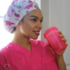 Green Scrubs - Bouffant Hat - Floral Grid Pink