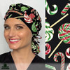 Green Scrubs - Tie Bonnet Scrub Hat - Holiday Candy