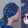 Green Scrubs - Tie Bonnet Hat - Winter Penguins