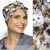 Green Scrubs - Modern Fit Super Tie Hat with Buttons - Kittens