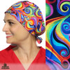 Green Scrubs - Modern Fit Super Tie Hat with Buttons - Bright Swirls