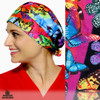 Green Scrubs - Modern Fit Super Tie Hat with Buttons - Butterflies